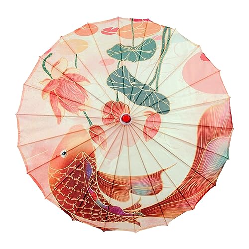 LOVIVER Regenschirm aus geöltem Papier, Bambus-Satin-Schirmschirm, Foto-Requisiten, Koi-Muster, chinesische japanische Kunst, klassischer Tanzschirm für, 70CM LOVIVER Regenschirm aus geöltem Papier, Bambus-Satin-Schirmschirm, Foto-Requisiten, Koi-Muster, chinesische japanische Kunst, klassischer Tanzschirm für, 70CM von LOVIVER