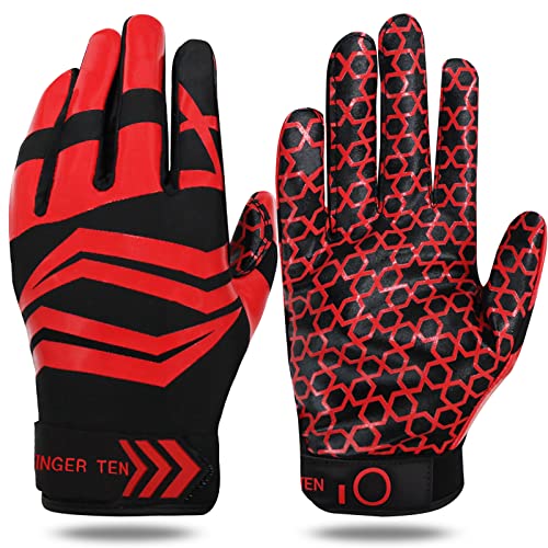 LOVMEAD American Football Handschuhe Erwachsener Jugend Herren Gloves Receiver Empfänger Handschuhe Ultra Stick für Sport Fußball (M, Rot) von LOVMEAD