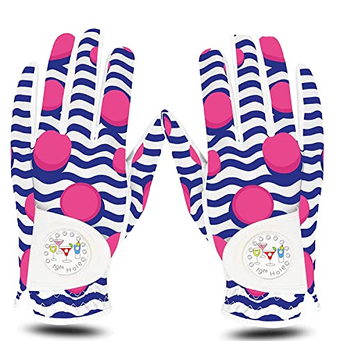 LOVMEAD Damen Golf Handschuh Golfhandschuhe Leder mit Ballmarker All Wetter Linke Rechte Hand Paar, Damen-Golfhandschuhe Rain Grip Weathersof rutschfest Sport (Rosa, M) von LOVMEAD