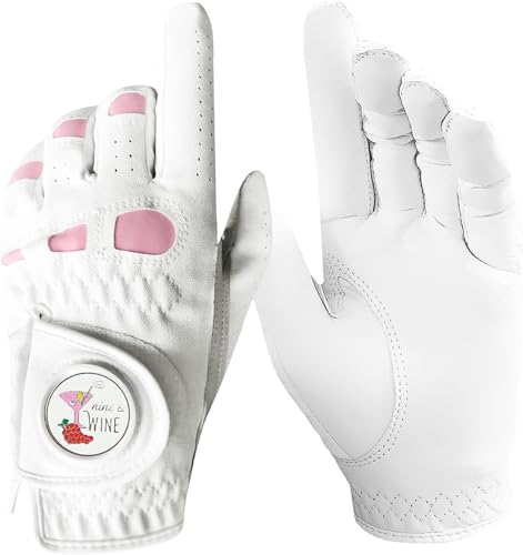 Golf Handschuhe Damen Frauen Linke Hand Rechts mit Extra Mode Ball Marker 1-Pack, Leder Golf Handschuh für Links Rechtshänder Golfer Allwetter für Mädchen Verbesserter Grip Sport (Weiß, S, Rechts) Golf Handschuhe Damen Frauen Linke Hand Rechts mit Extra Mode Ball Marker 1-Pack, Leder Golf Handschuh für Links Rechtshänder Golfer Allwetter für Mädchen Verbesserter Grip Sport (Weiß, S, Rechts) von LOVMEAD
