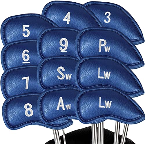 Golf Schlägerhauben Eisen Golfschläger Schlägerkopfhüllen Wert 12 Stück Set, Iron Club Head Covers Schwarz Blau Rot mit Gedruckter Nummer, Kunstleder Golfschlägerhaube Headcover für Aller Marken von LOVMEAD