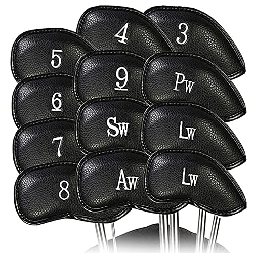 Golf Schlägerhauben Eisen Golfschläger Schlägerkopfhüllen Wert 12 Stück Set, Iron Club Head Covers Schwarz Blau Rot mit Gedruckter Nummer, Kunstleder Golfschlägerhaube Headcover für Aller Marken von LOVMEAD