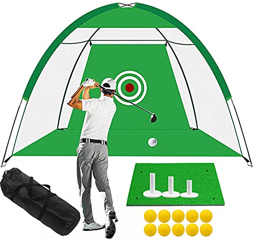 Golf Übungsnetz 3 m Chipping Netz Set Indoor Outdoor mit Golfmatte 10 Golf Übungsbälle 3 Tees Gummi, Training Golfnetz Driving Schlagnetz Faltbarer, Groß Hitting Practice Net von LOVMEAD