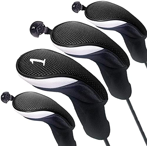 Golfschlägerhauben Driver Golf Club Headcover Set Wert 4 Stück, Langer Hals Schlägerkopfhüllen Hybrid Fairway mit 1 3 5 7 X Nummernschild Golfschlägerhauben Driver Golf Club Headcover Set Wert 4 Stück, Langer Hals Schlägerkopfhüllen Hybrid Fairway mit 1 3 5 7 X Nummernschild von LOVMEAD