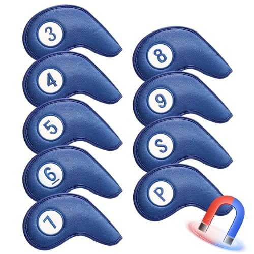 9 Stück Schlägerhauben Golf Set, Golf Schlägerkopfhüllen für Eisen Magnetic Golf Headcover Head Club Covers Doppelte Nummer Gedruckt Kunstleder Schlä für Aller Marken Golfschläger (Blau) 9 Stück Schlägerhauben Golf Set, Golf Schlägerkopfhüllen für Eisen Magnetic Golf Headcover Head Club Covers Doppelte Nummer Gedruckt Kunstleder Schlä für Aller Marken Golfschläger (Blau) von LOVMEAD