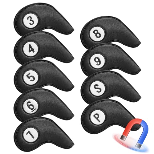 9 Stück Schlägerhauben Golf Set, Golf Schlägerkopfhüllen für Eisen Magnetic Golf Headcover Head Club Covers Doppelte Nummer Gedruckt Kunstleder Schlä für Aller Marken Golfschläger (Schwarz) 9 Stück Schlägerhauben Golf Set, Golf Schlägerkopfhüllen für Eisen Magnetic Golf Headcover Head Club Covers Doppelte Nummer Gedruckt Kunstleder Schlä für Aller Marken Golfschläger (Schwarz) von LOVMEAD