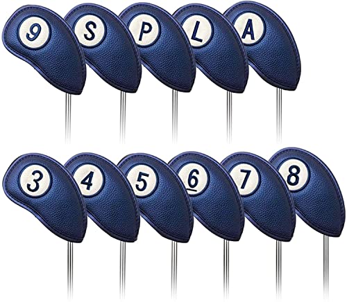Golfschlägerhauben Set Wert 11 Stück für Golf Eisen, Kunstleder Deluxe Schlägerhauben Schwarz Blau Rot Golfschläger Covers, Professionell Langlebig Schlägerkopfhüllen Passen Alle Markenclubs (Blau) Golfschlägerhauben Set Wert 11 Stück für Golf Eisen, Kunstleder Deluxe Schlägerhauben Schwarz Blau Rot Golfschläger Covers, Professionell Langlebig Schlägerkopfhüllen Passen Alle Markenclubs (Blau) von LOVMEAD