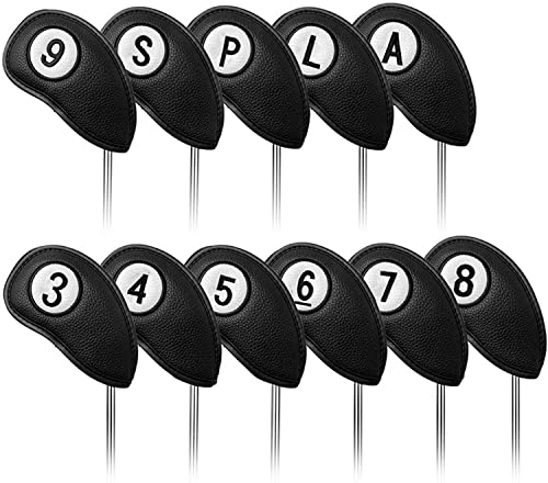 Golfschlägerhauben Set Wert 11 Stück für Golf Eisen, Kunstleder Deluxe Schlägerhauben Schwarz Blau Rot Golfschläger Covers, Professionell Langlebig Schlägerkopfhüllen Passen Alle Markenclubs (Schwarz) Golfschlägerhauben Set Wert 11 Stück für Golf Eisen, Kunstleder Deluxe Schlägerhauben Schwarz Blau Rot Golfschläger Covers, Professionell Langlebig Schlägerkopfhüllen Passen Alle Markenclubs (Schwarz) von LOVMEAD
