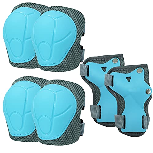 Knieschoner Set Kinder Inliner 6 in 1 mit Tasche, Fahrrad Fussball Ellbogenschützer Schützer Verstellbar Knieschützer, Handgelenkschoner für 3-14 Jahre Teenager Skaten Roller Skateboard (Blau/Grau) Knieschoner Set Kinder Inliner 6 in 1 mit Tasche, Fahrrad Fussball Ellbogenschützer Schützer Verstellbar Knieschützer, Handgelenkschoner für 3-14 Jahre Teenager Skaten Roller Skateboard (Blau/Grau) von LOVMEAD