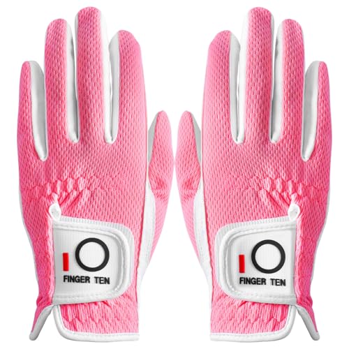 LOVMEAD Damen Golf handschuh Linke Hand Rechts Mikrofaser Regen Heiß Nass Allwetter Paar 2 Stück, Damen Golfhandschuhe Weich Flexibel Langlebig Verschleißfestigkeit Guter Grip (Rose, M, Beidhändig) von LOVMEAD