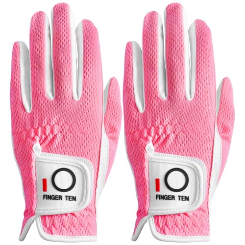 LOVMEAD Damen Golf handschuh Linke Hand Rechts Mikrofaser Regen Heiß Nass Allwetter Paar 2 Stück, Damen Golfhandschuhe Weich Flexibel Langlebig Verschleißfestigkeit Guter Grip (Rose, S, Links) von LOVMEAD