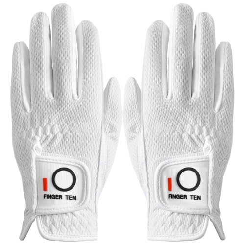 LOVMEAD Damen Golf handschuh Linke Hand Rechts Mikrofaser Regen Heiß Nass Allwetter Paar 2 Stück, Damen Golfhandschuhe Weich Flexibel Langlebig Verschleißfestigkeit Guter Grip (Weiß, L, Beidhändig) von LOVMEAD