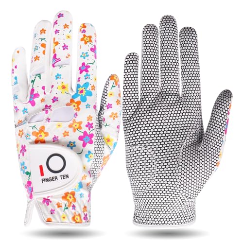 LOVMEAD Golfhandschuhe Damen Leder Linke Rechte Hand Paar, Extra Allwetter Griff 3D Performance Golf Handschuh Sommer Links Rechts rutschfest Weicher Komfort S M L XL(Bunt 1Paar, M) von LOVMEAD