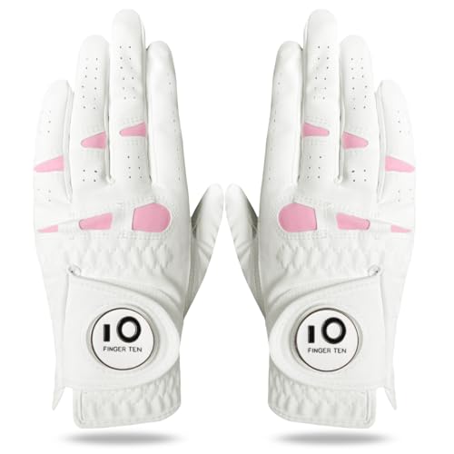 LOVMEAD Golfhandschuhe für Damen mit Ballmarker für Linke und rechte Hand, Cabretta-Leder im Paar, Damen-Golf-Handschuh, Regen-Griff, Allwetter-weich, bequem, flexibel (Rosa, XL) LOVMEAD Golfhandschuhe für Damen mit Ballmarker für Linke und rechte Hand, Cabretta-Leder im Paar, Damen-Golf-Handschuh, Regen-Griff, Allwetter-weich, bequem, flexibel (Rosa, XL) von LOVMEAD