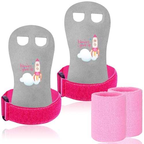 LOVMEAD Sporthandschuhe für Reckhandschuhe Kinder Schützt Hand Handfläche mit Armbändern Paar, Stangengriffe Handflächenschutz Handgelenkstütze für Kettlebells Sport Workout Übung Sportlich (Pink, L) von LOVMEAD