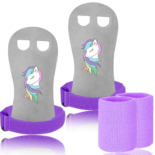 LOVMEAD Sporthandschuhe für Reckhandschuhe Kinder Schützt Hand Handfläche mit Armbändern Paar, Stangengriffe Handflächenschutz Handgelenkstütze für Kettlebells Sport Workout (Lila, S) von LOVMEAD