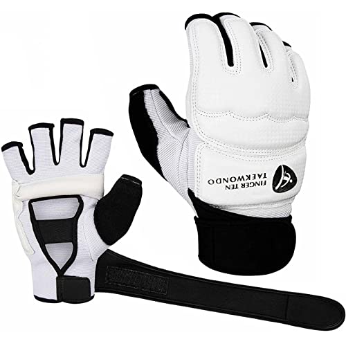 MMA Handschuhe Männer Kinder Damen Boxhandschuhe Gloves Punchinghandschuhe mit Bandagen Professional Boxen Training Sandsack Boxsack Taekwondo Muay Thai Boxing Sparring Kampfsport (Weiß, L) von LOVMEAD