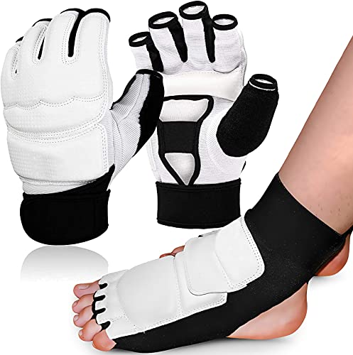 Taekwondo Handschuhe und Fußschutz Set, Boxhandschuhe Männer Kickboxen Handschuhe Knöchelbandage für Kinder Herren Damen, MMA Handschuhe Trainingshandschuhe für Boxsack Boxing (L) von LOVMEAD