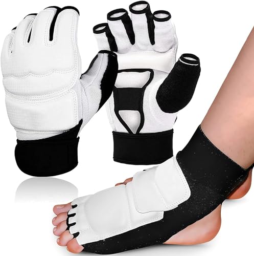 Taekwondo Handschuhe und Fußschutz Set, Boxhandschuhe Männer Damen Jugend Kickboxen Knöchelbandage, MMA Handschuhe Trainingshandschuhe für Boxsack Boxing Sports Training (Handschuhe/Fußschutz, XS) Taekwondo Handschuhe und Fußschutz Set, Boxhandschuhe Männer Damen Jugend Kickboxen Knöchelbandage, MMA Handschuhe Trainingshandschuhe für Boxsack Boxing Sports Training (Handschuhe/Fußschutz, XS) von LOVMEAD