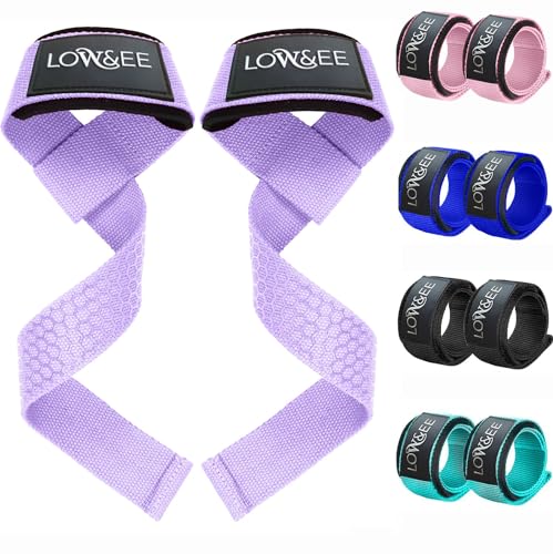 LOW&EE® Straps Gym Gewichthebergurte – Powerlifting Straps gepolstert Neopren und Silikon rutschfest – Zubehör für Gym – Lifting Straps (Violett) von LOW&EE