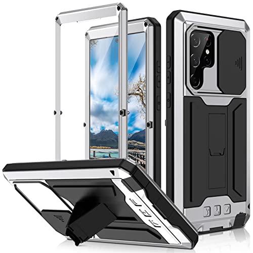 Hülle für Samsung Galaxy S22/S22 Plus/S22 Ultra, Robust Metall Stoßfest Hülle mit Kameraschutz Outdoor Handy Case Militärstandard Schutzhülle mit Displayschutz & Ständer,Silver,S22Ultra Hülle für Samsung Galaxy S22/S22 Plus/S22 Ultra, Robust Metall Stoßfest Hülle mit Kameraschutz Outdoor Handy Case Militärstandard Schutzhülle mit Displayschutz & Ständer,Silver,S22Ultra von LOXO CASE