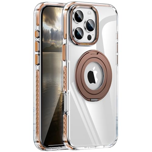 Hülle für iPhone 16/16 Plus/16 Pro/16 Pro Max, Robustes, Durchsichtiges Case [mit 360° Drehbarem Magnetständer] [Kompatibel mit MagSafe],Bronze,16 Pro Max von LOXO CASE