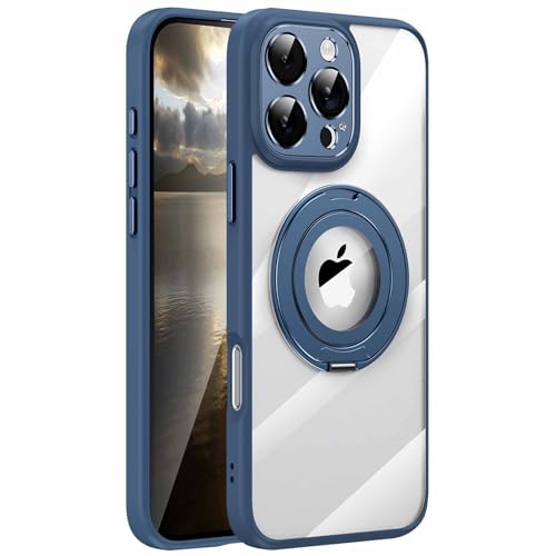 Hülle für iPhone 16 Pro Max/16 Pro/16 Plus/16, Stoßfestes Magnetisches Transparentes Case mit 360° Drehbarem Ständer, Integriertem Kameraobjektivschutz,Blue,16 von LOXO CASE