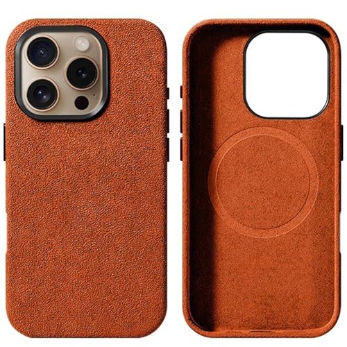 LOXO CASE Alcantara-Hülle für iPhone 16/16 Plus/16 Pro/16 Pro Max, Handgefertigte Luxuriöse Soft-Touch-Hülle [kompatibel mit MagSafe], rutschfest und Langlebig, Schmutzabweisend,Orange,16 von LOXO CASE