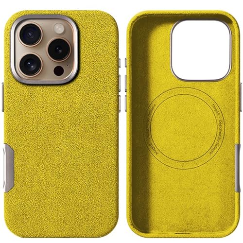 LOXO CASE Alcantara-Hülle für iPhone 16 Pro Max/16 Pro, Kompatibel mit MagSafe, Echtes Italienisches Wildleder, Handgefertigt, Rundum Schutz und Stil für Ihr Gerät,Orange Yellow,16 Pro von LOXO CASE