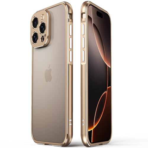 LOXO CASE Aluminiumrahmen-Hülle für iPhone 16 Pro Max/16 Pro, Wärmeableitung, präzise Aussparungen, Schraubenfixierung und Kameraschutz,Gold,16 Pro Max von LOXO CASE