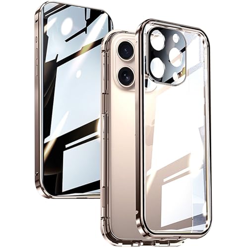 LOXO CASE Anti-Peeping-Hülle für iPhone 16/16 Plus/16 Pro/16 Pro Max, Doppelseitige 360°-Vollschutz-Metall-Stoßstangenhülle [Magnetische Adsorption] mit Vollständigem Kameraschutz,Gold,16 Pro Max von LOXO CASE