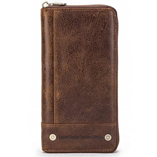 LOXO CASE Herren Geldbörse Groß Leder RFID - Antik Vintage Design Slim Wallet Leder mit Reißverschluss, Portemonnaie Groß mit Münzfach,Coffee von LOXO CASE