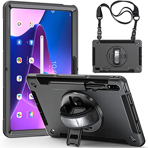 LOXO CASE Hülle für Lenovo Tab P12 Pro 12.6" 2022 (TB-Q706F /TB-Q706Z), Militärische Robuste Stoßfeste Schutzhülle mit 360° Drehbare Ständer -Handschlaufe - Schultergurt -Stifthalter von LOXO CASE