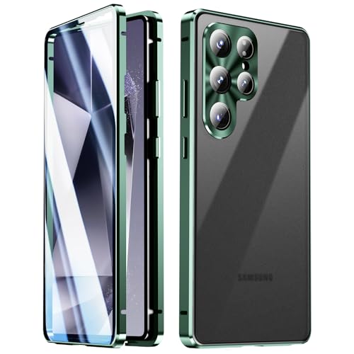 LOXO CASE Hülle für Samsung Galaxy S25 Ultra/S25 Plus/S25, Doppelseitige Schutzhülle Aus Gehärtetem Glas, Schutzfolie Aus Metall, Stoßfänger, Objektivschutz,Green von LOXO CASE