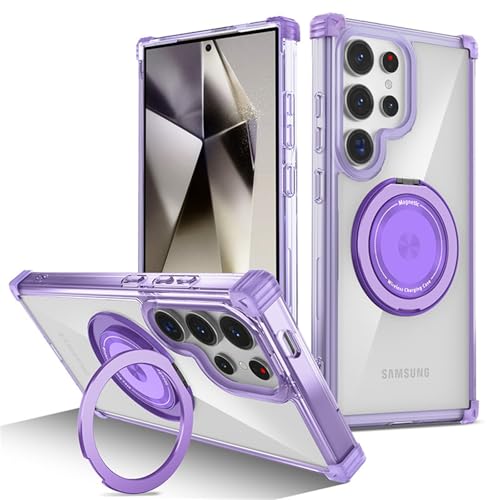 LOXO CASE Hülle für Samsung Galaxy S25 Ultra/S25 Plus/S25, Kompatibel mit MagSafe 360°-Ringständer Militärischer Fallschutz Klare Hülle,Purple,S25 Plus von LOXO CASE