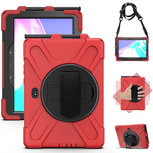 LOXO CASE Hülle für Samsung Galaxy Tab Active 4 Pro 2022/Active Pro 2019 10.1", Militärische Stoßfeste Robust Panzerhülle 360 Grad Drehbarer Ständer & Handschlaufe für SM-T540/T545/T547/T630/T638,Red von LOXO CASE