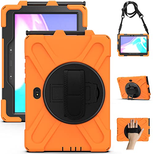 LOXO CASE Hülle für Samsung Galaxy Tab Active4 Pro 2022/Galaxy Tab Active Pro 2019 10.1", Militärqualität Handy Stoßfeste Hülle mit 360 Drehbare Ständer & Handgurt & Schultergurt,Orange von LOXO CASE