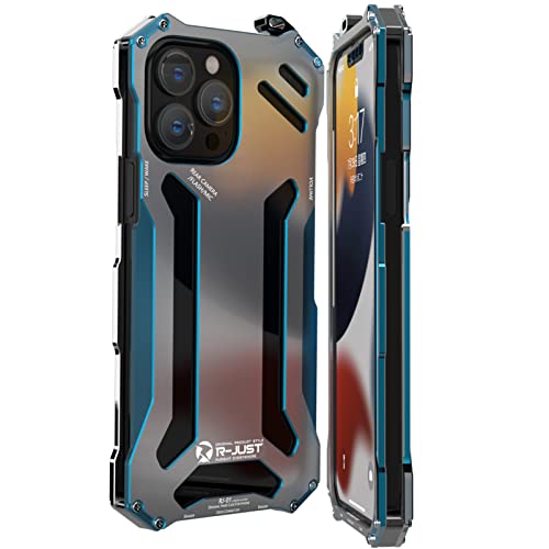 LOXO CASE Hülle für iPhone 13/13 Pro/13 Pro Max, Metall Ganzkörper Panzerhülle Rugged Unzerbrechliche Outdoor Schutzhülle, Atmungsaktiv & Wärmeableitung Handyhülle,Blue,iPhone13 von LOXO CASE