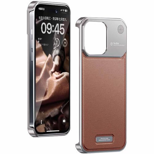 LOXO CASE Hülle für iPhone 14 Pro Max/14 Pro/14, Luxuriöse Aromatherapie-Handyhülle Aus Leder und Aluminiumlegierung, Ultradünne, Rahmenlose Wärmeableitungshülle,Brown,14 Pro von LOXO CASE