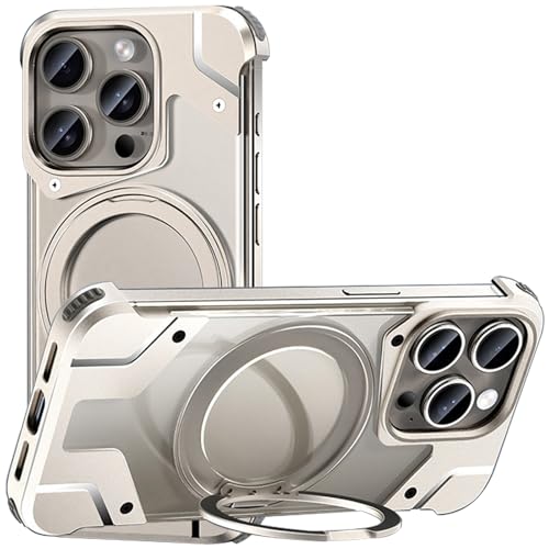 LOXO CASE Hülle für iPhone 15/15 Plus/15 Pro/15 Pro Max, Metall in Militärqualität mit 360° Drehbarem Ringständer, Kompatibel mit MagSafe,Titanium,15 von LOXO CASE