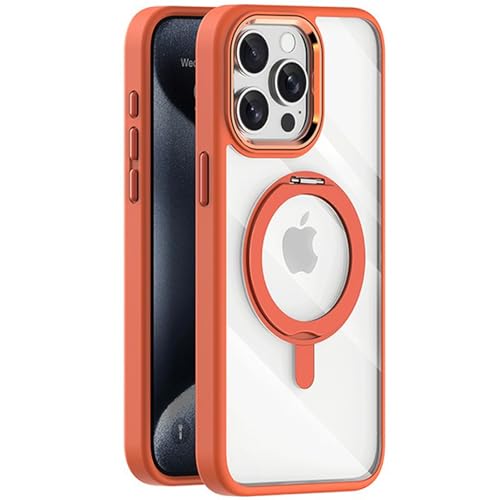 LOXO CASE Hülle für iPhone 15/15 Pro/15 Plus/15 Pro Max, Fallschutz in Militärqualität, TPU-Rahmen, Transparente Rückseite mit 360° Drehbarem Ringständer, Kompatibel mit MagSafe,Orange,14 von LOXO CASE