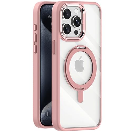 LOXO CASE Hülle für iPhone 15/15 Pro/15 Plus/15 Pro Max, Fallschutz in Militärqualität, TPU-Rahmen, Transparente Rückseite mit 360° Drehbarem Ringständer, Kompatibel mit MagSafe,Pink,15 Pro von LOXO CASE