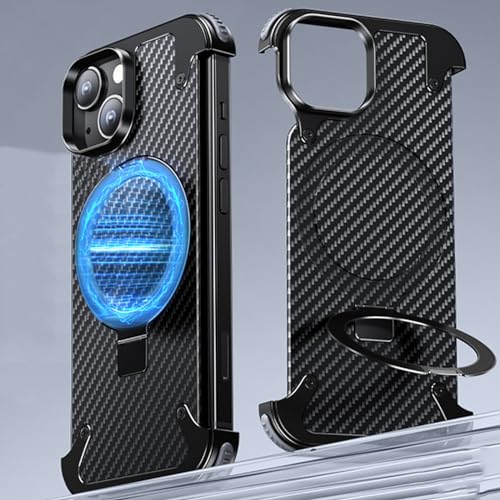 LOXO CASE Hülle für iPhone 15/15 Pro/15 Plus/15 Pro Max, [Rückseite Aus Metall und Kohlefaser] mit Unsichtbarem Ständer [Kompatibel mit MagSafe],Black,15 Pro von LOXO CASE