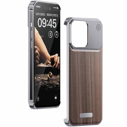 LOXO CASE Hülle für iPhone 15/15 Pro/15 Pro Max, Rahmen Aus Aluminiumlegierung, Aromatherapie-Hülle Aus Holz, Rahmenloses Design, Einfache Snap-On-Installation,Brown,15 Pro Max von LOXO CASE