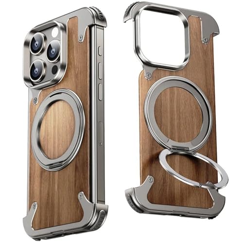 LOXO CASE Hülle für iPhone 15 Pro Max/15 Pro, [Naturholz & Aluminium] Stoßfeste Schutzhülle mit 360° Drehbarem Ringständer [Kompatibel mit MagSafe],Natural,15 Pro von LOXO CASE