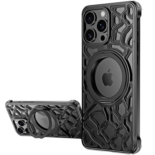 LOXO CASE Hülle für iPhone 15 Pro Max/15 Pro/15, Kompatibel mit Magnetischer Hohlmetallhülle mit 360° Drehbarem Ständer Stoßfester Schutz,Black,15 von LOXO CASE