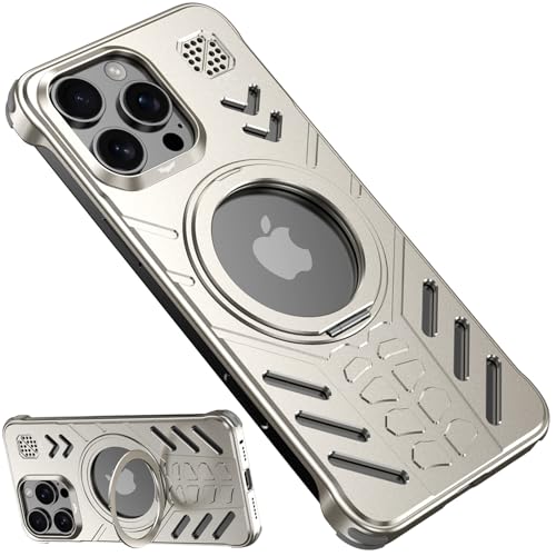 LOXO CASE Hülle für iPhone 15 Pro Max/15 Pro/15, Metall-Telefonhülle in Militärqualität mit 360° Drehbarem Ständer, Wärmeableitungsdesign, Kompatibel mit MagSafe,Natural Titanium,15 Pro von LOXO CASE