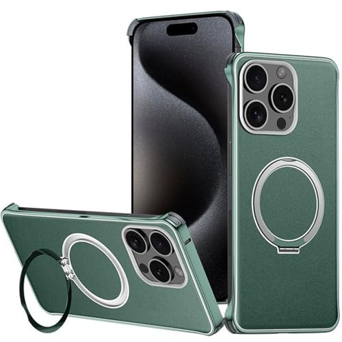 LOXO CASE Hülle für iPhone 15 Pro Max/15 Pro/15, Premium Lederhülle mit Metallrahmen und Ringständer, Kompatibel mit MagSafe, Schutz in Militärqualität,Green,15 Pro von LOXO CASE