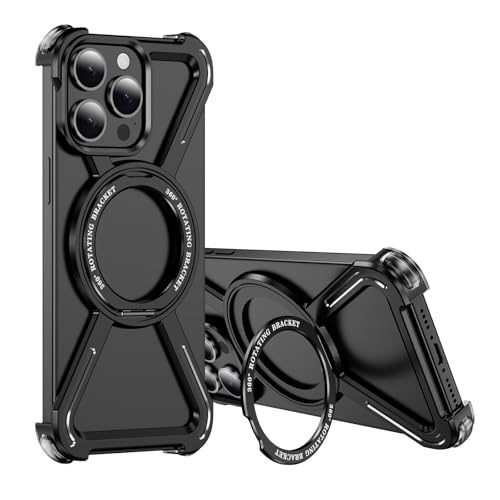 LOXO CASE Hülle für iPhone 15 Pro Max/15 Pro/15, Rahmenloses Bare-Metal-Feeling mit 360° Drehbarem Ständer, Kompatibel mit MagSafe,Black,15 von LOXO CASE