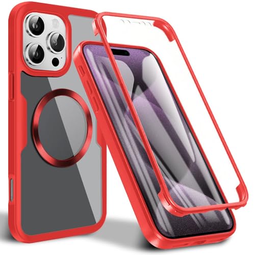 LOXO CASE Hülle für iPhone 16/16 Plus/16 Pro/16 Pro Max, 360° Rundumschutz in Militärqualität mit Integriertem 9H Glas-Displayschutz, N52 Starker Magnet,Red,16 Pro Max von LOXO CASE